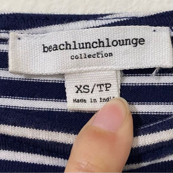 BeachLunchLounge Oversized Navy White Striped Shift Dress Bell Sleeve - Picture 8 of 8